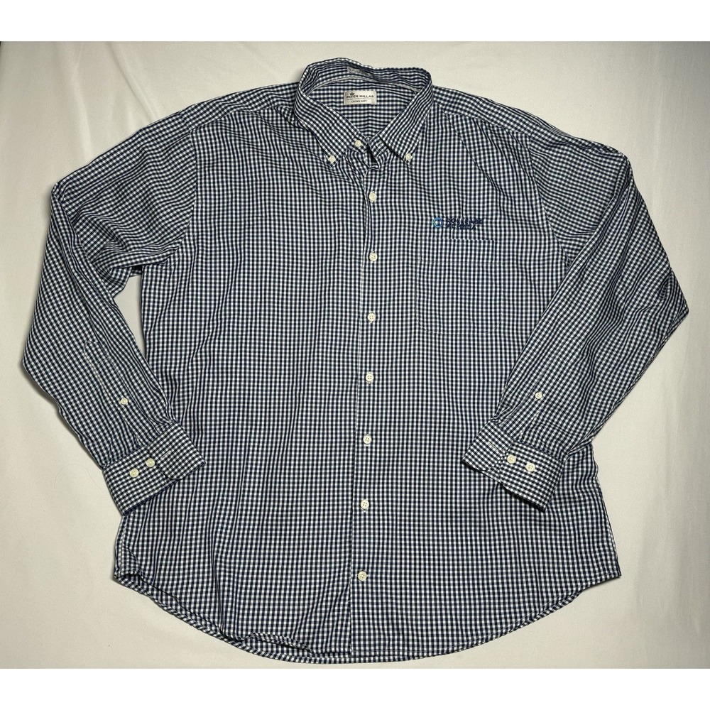 Peter Millar Crown Soft Cotton Silk Checkered Men's Long Sleeve Shirt XL‎